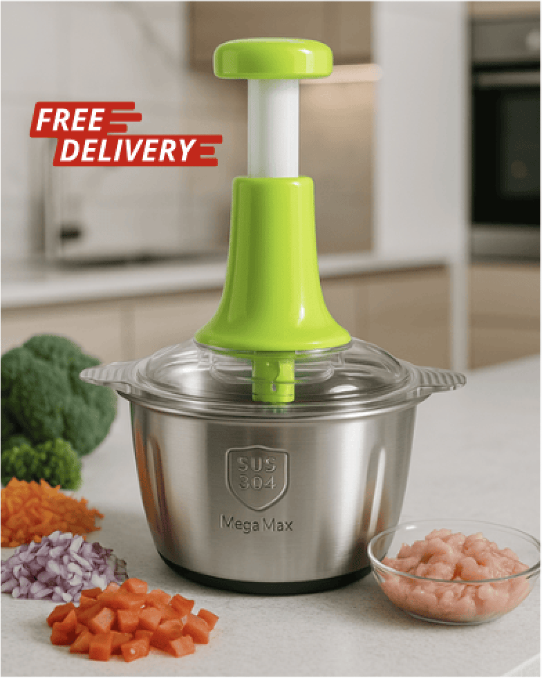 Stainless Steel push Chopper with 4 Blades & Sealed Cover