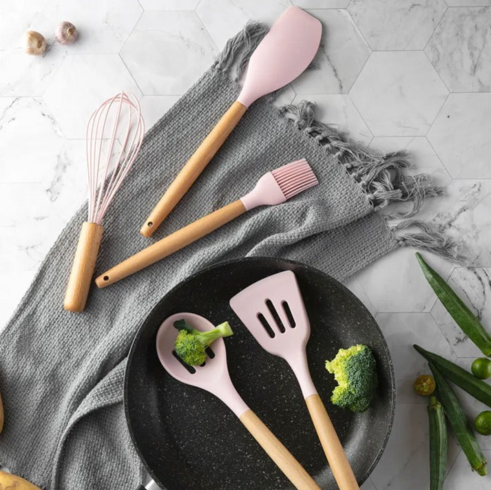 12 Pcs Silicone Cooking Spoon-Heat Resistant Non-Toxic BPA Free Spatula Set