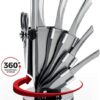 8-Pieces Silver Stainless Steel Knife Set with 360° Rotating Block (Silver)