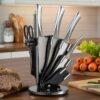 8-Pieces Silver Stainless Steel Knife Set with 360° Rotating Block (Silver)