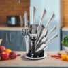 8-Pieces Silver Stainless Steel Knife Set with 360° Rotating Block (Silver)