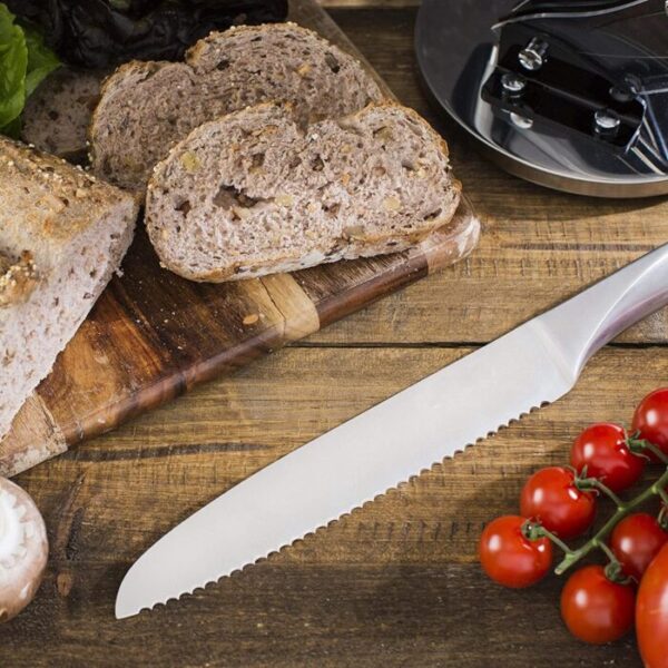 8-Pieces Silver Stainless Steel Knife Set with 360° Rotating Block (Silver)