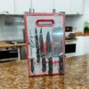 6 IN 1 KITCHEN SET-CUTTING BOARD + 4 PCS KNIFE + KNIFE SHARPENER.