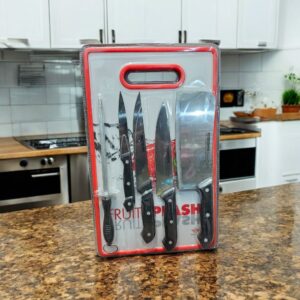 6 IN 1 KITCHEN SET-CUTTING BOARD + 4 PCS KNIFE + KNIFE SHARPENER.
