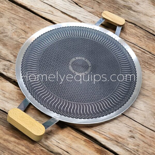 Italy Imported Double Sided Laser Cut Tawa 38 CM with wooden handle (316L)