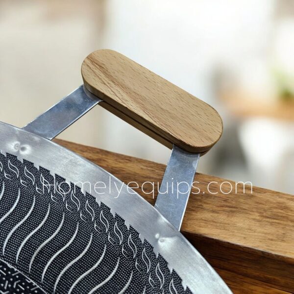 Italy Imported Double Sided Laser Cut Tawa 38 CM with wooden handle (316L)