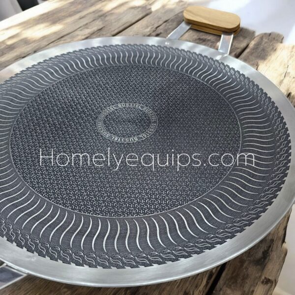 Italy Imported Double Sided Laser Cut Tawa 38 CM with wooden handle (316L)