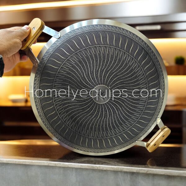 Italy Imported Double Sided Laser Cut Tawa 38 CM with wooden handle (316L)